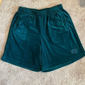 Teddy Fresh Deboss velour shorts dark green